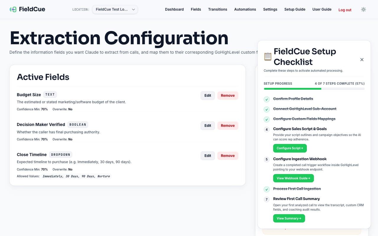 Extraction Configuration View